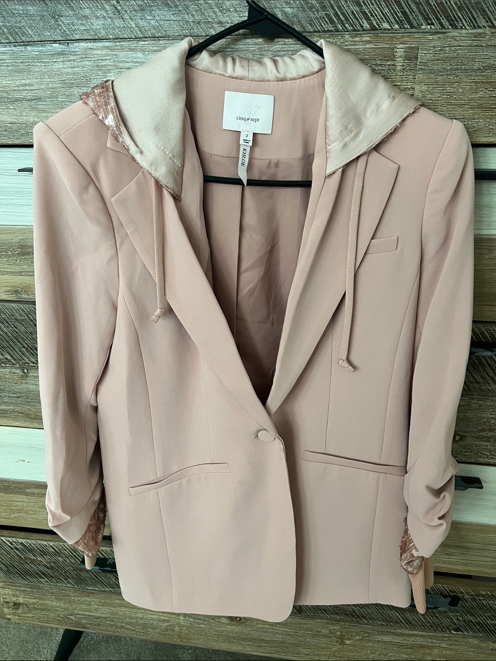 cinq a sept Blush Pink Blazer with Hooded Detail